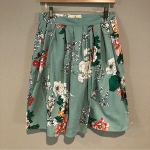 Grace Karin sz medium Floral A-Line full Skirt aqua Green flower feminine GUC